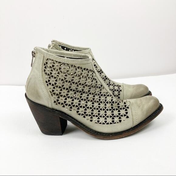 Independent Boot Co Laser-cut Gray Leather Boots Size 9 - Picture 1 of 12